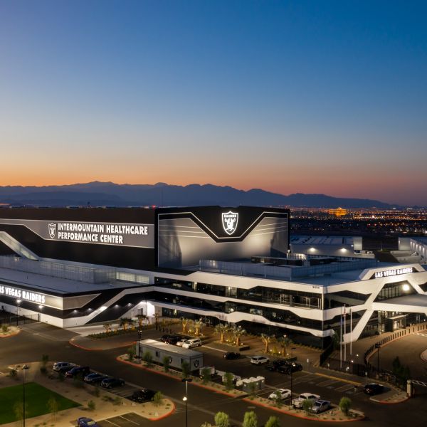 Raiders HQ front night shot