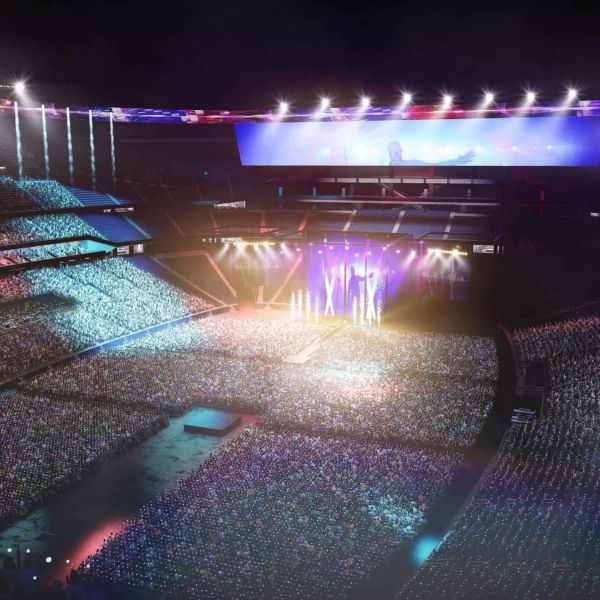 Rendering of a crowded concert at New Nissan Stadium