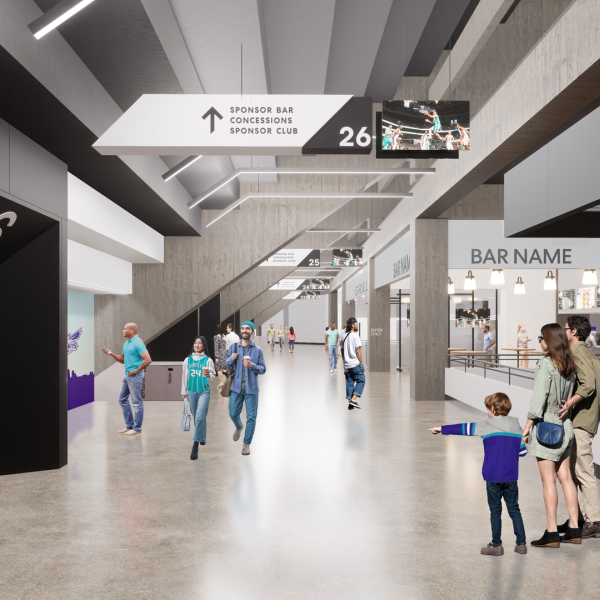 Rendering of the upper concourse at Spectrum Center
