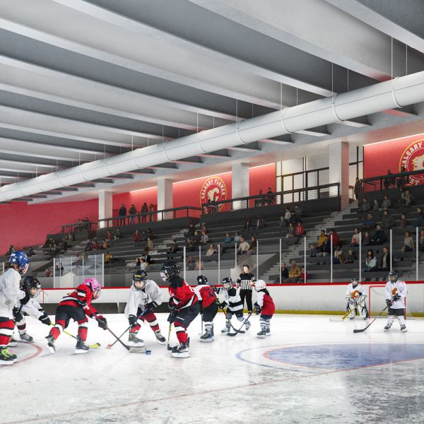 Rendering of a Calgary Flames practice at Scotia Place