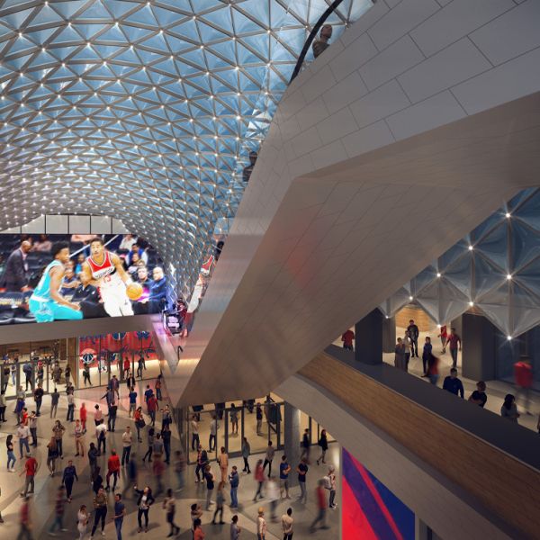 Rendering of the grand pavilion atrium of Capital One Arena