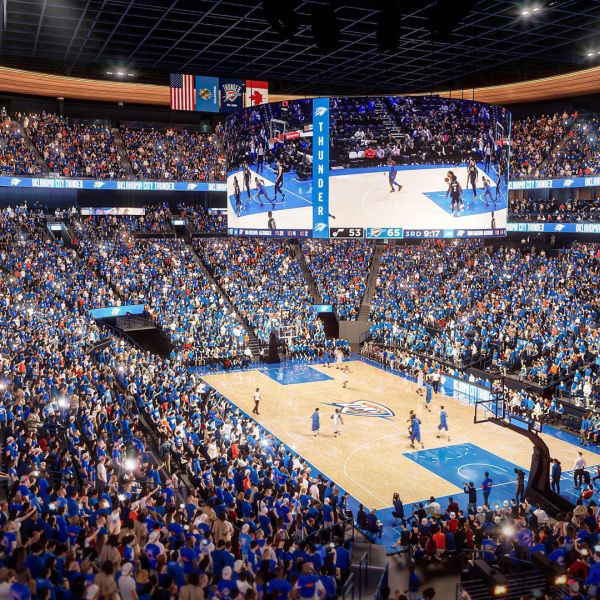 Rendering of the court at the Oklahoma City New Arena on game night