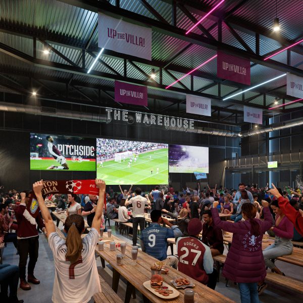 Rendering of the warehouse fanzone/event space at Villa Park