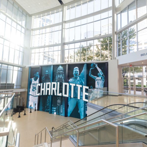 The renovated Belk Light Rail Entrance in the Trade Street Lobby at Spectrum Center
