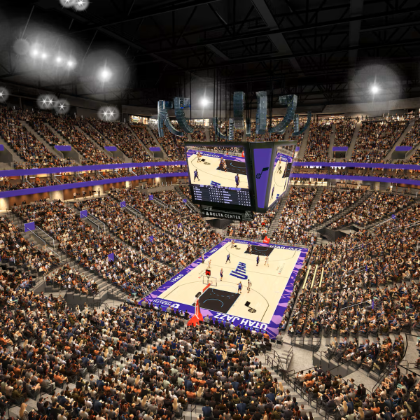 Rendering of the renovated Utah Jazz court at Delta Center