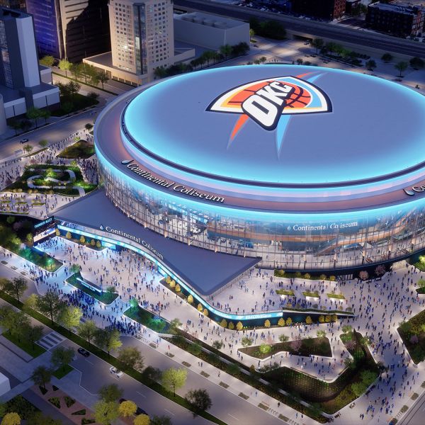 Rendering of an aerial shot of the Continental Coliseum