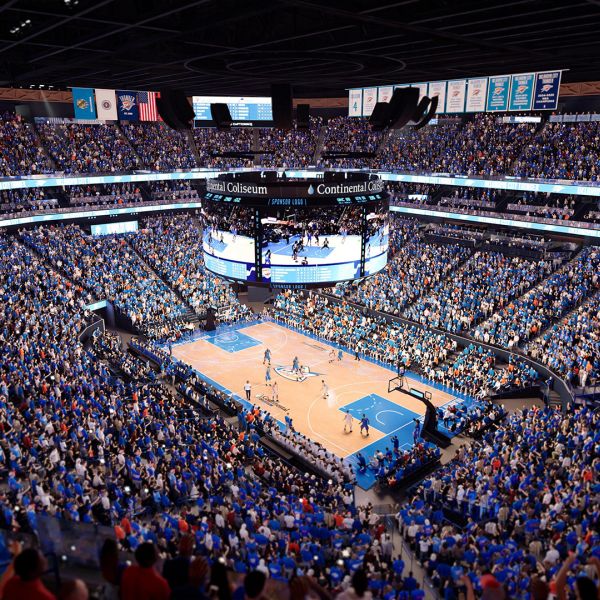 Rendering of the bowl of Continental Coliseum during an Oklahoma City Thunder game