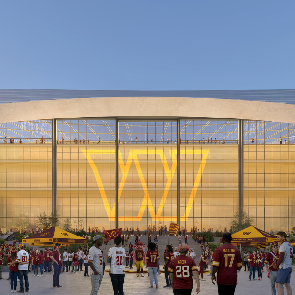 Rendering of the exterior of the Washington Commanders Stadium