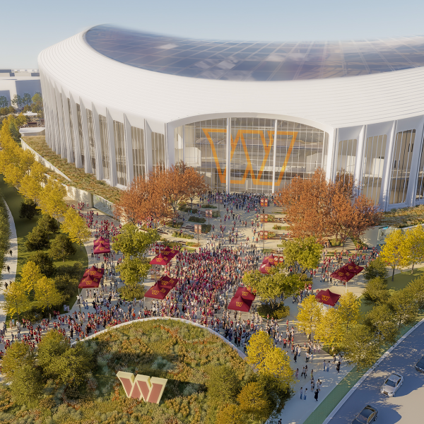 Rendering of the exterior of the Washington Commanders Stadium