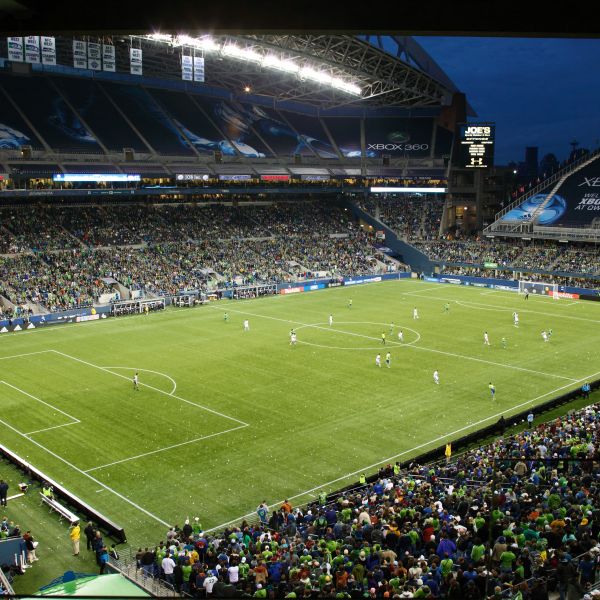 Stadium top view of a Seattle Sounders FC game