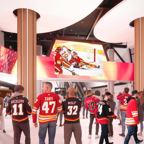 Rendering of the LED video board in the indoor plaza at Scotia Place