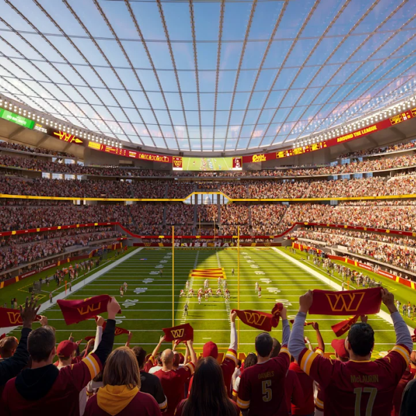 Rendering of a football game at the New Commanders Stadium