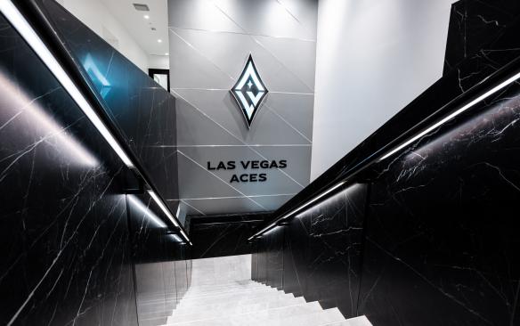 Las Vegas Aces Headquarters stairwell with logo