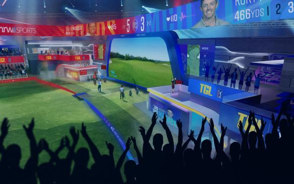 Rendering of the interior of TGL Golf Arena