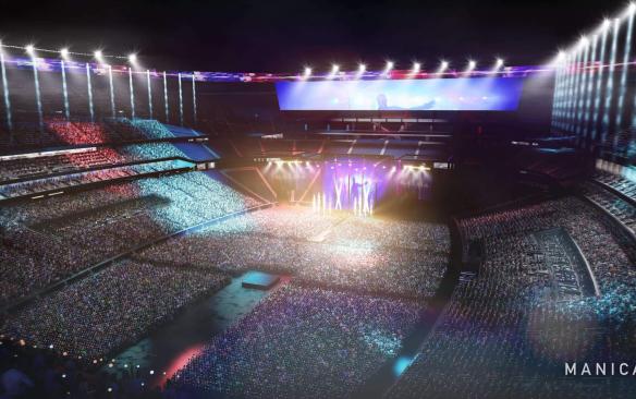 Rendering of a crowded concert at New Nissan Stadium