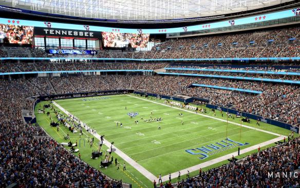 Rendering of the interior bowl and field of New Nissan Stadium 