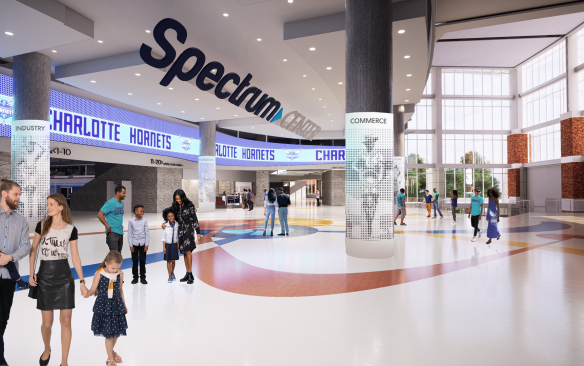 Rendering of the lobby at Spectrum Center
