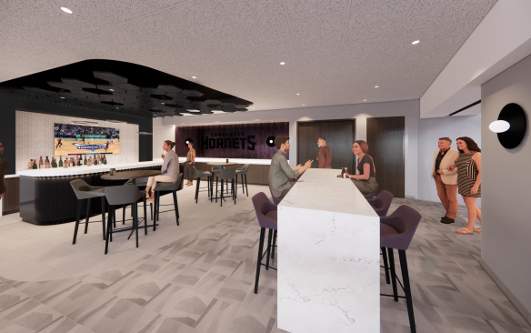 Rendering of a party suite at Spectrum Center