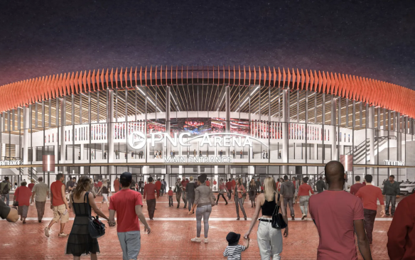Rendering of the exterior of PNC Arena at night