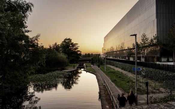 The canal and community walkways outside of Co-op Live