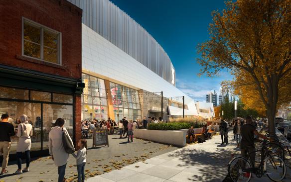 Rendering of the exterior of Scotia Place by the North Entry