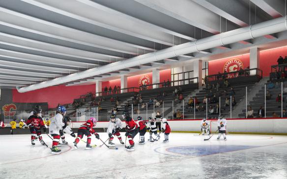 Rendering of a Calgary Flames practice at Scotia Place