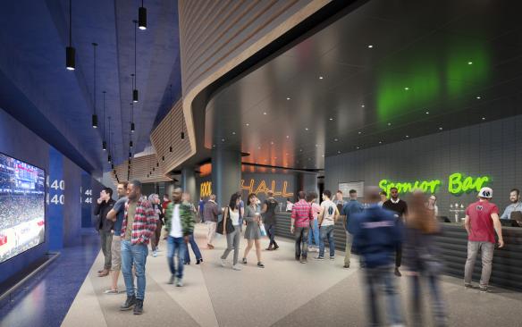 Rendering of the upper concourse food hall at Capital One Arena