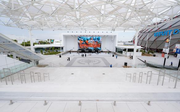 The outdoor plaza at Intuit Dome