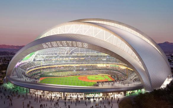 Rendering of the view of the baseball field from the exterior of the A's Las Vegas Stadium