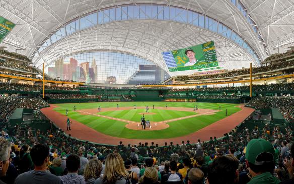 Rendering of the baseball field from the bowl seating at the A's Las Vegas Stadium