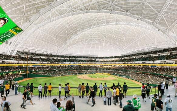 Rendering of the baseball field and bowl at the A's Las Vegas Stadium