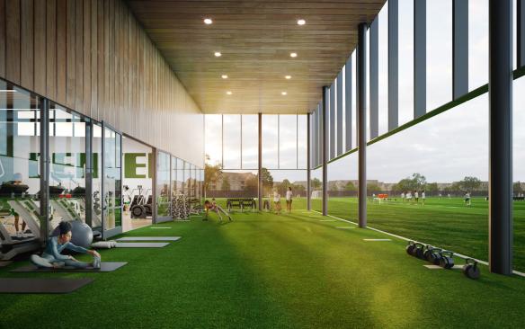 Rendering of a covered outdoor workout area at the Denver NWSL Performance Center