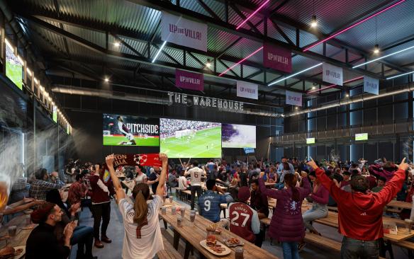 Rendering of the warehouse fanzone/event space at Villa Park
