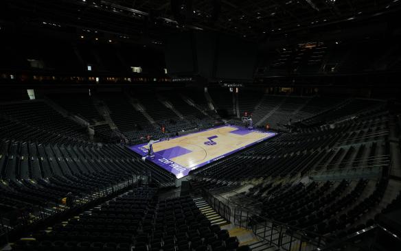 Photo of the Utah Jazz court at the renovated Delta Center