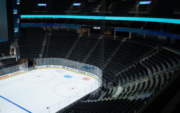 Photo of the Utah Mammoth rink at the renovated Delta Center