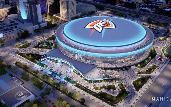 Rendering of an aerial shot of the Continental Coliseum