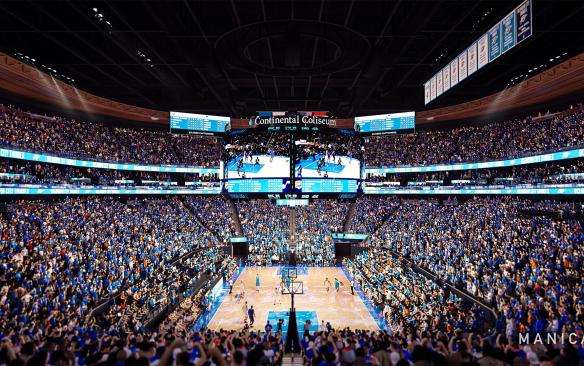 Rendering of the bowl in Continental Coliseum during an Oklahoma City Thunder game