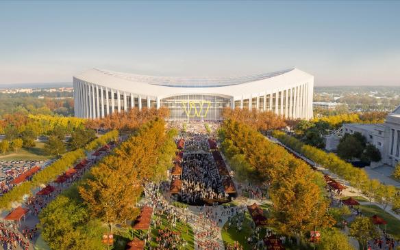 Rendering of the exterior of the Washington Commanders Stadium