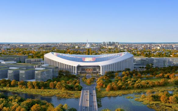 Rendering of the exterior of the Washington Commanders Stadium
