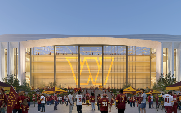 Rendering of the exterior of the Washington Commanders Stadium
