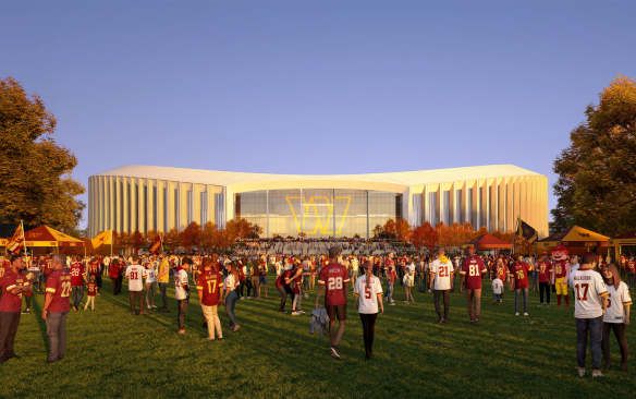 Rendering of fans gathering outside of the Washington Commanders Stadium