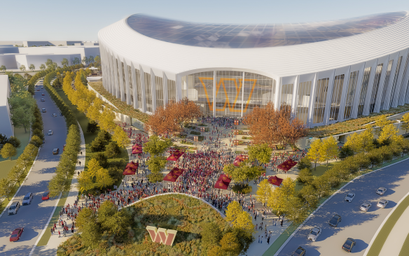 Rendering of the exterior of the Washington Commanders Stadium