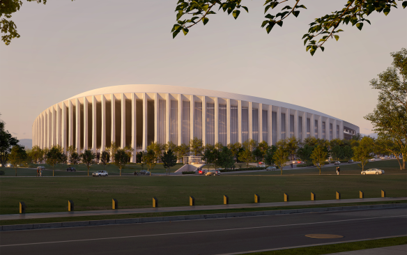 Rendering of the exterior of the Washington Commanders Stadium