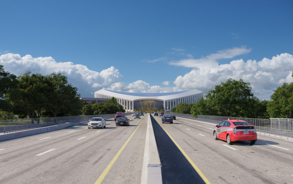 Rendering of the exterior of the Washington Commanders Stadium