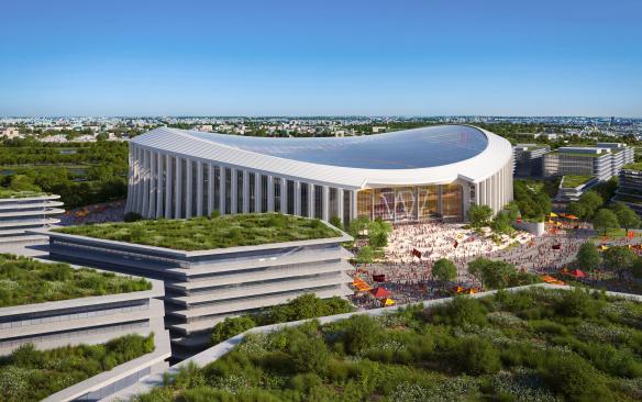 Rendering of the exterior of the Washington Commanders Stadium