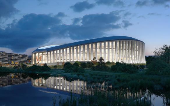 Rendering of the exterior of the Washington Commanders Stadium