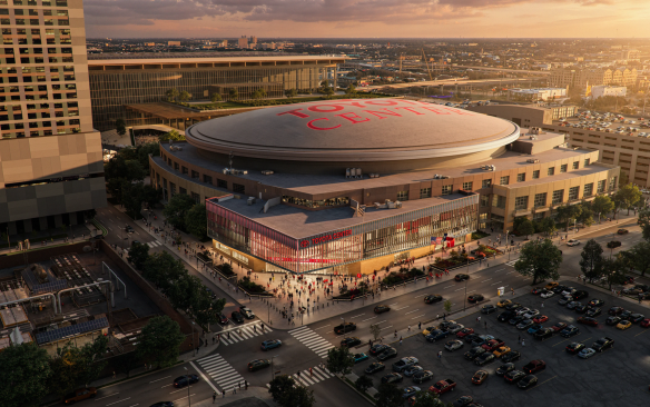 Rendering of the renovated exterior of Toyota Center