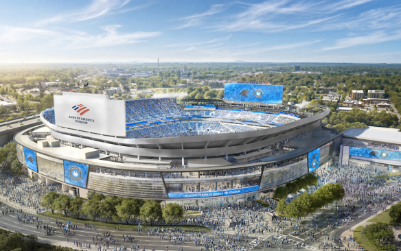 Rendering of an aerial shot of the renovated Bank of America Stadium