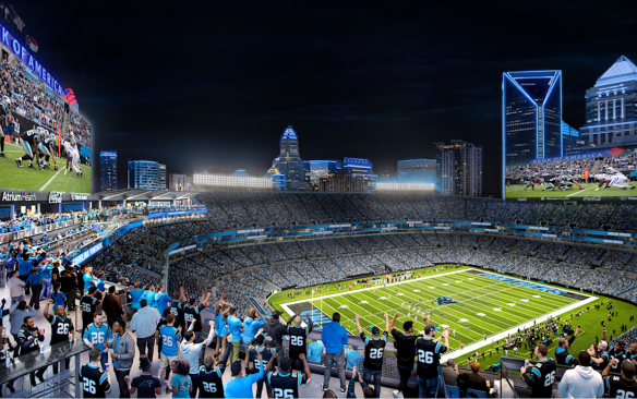 Rendering of the crowd and field during a Carolina Panthers game at the renovated Bank of America Stadium