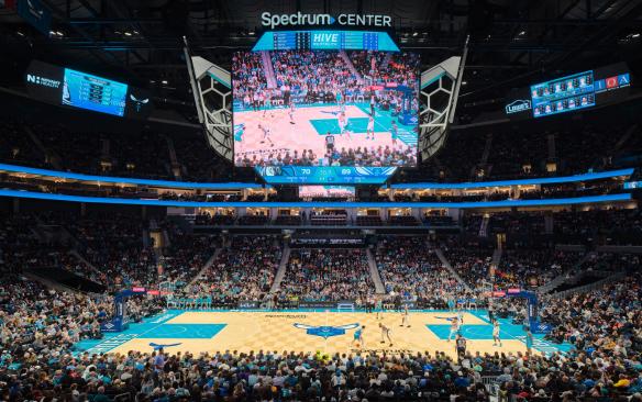 The court during Charlotte Hornets game at Spectrum Center